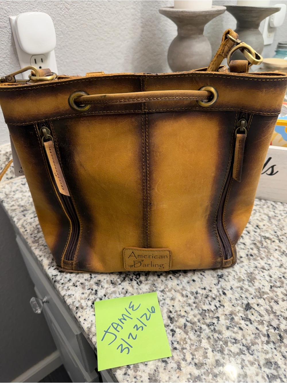 American Darling CC Brown Faux Fur & Leather Bucket Tote Bag - Picture 2 of 9